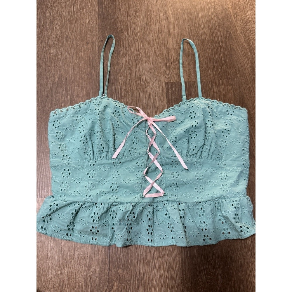Wild Fable Women's Cropped Cami Tank Lace Up Ribbon Cottage Core Floral Size M